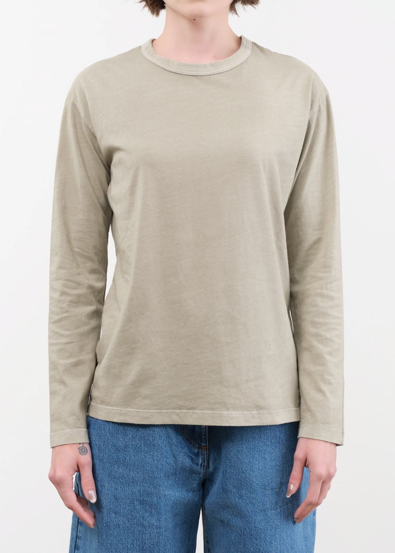 Black Crane Apparel Womens Blouses Regular Long Sleeve Tee in Limestone