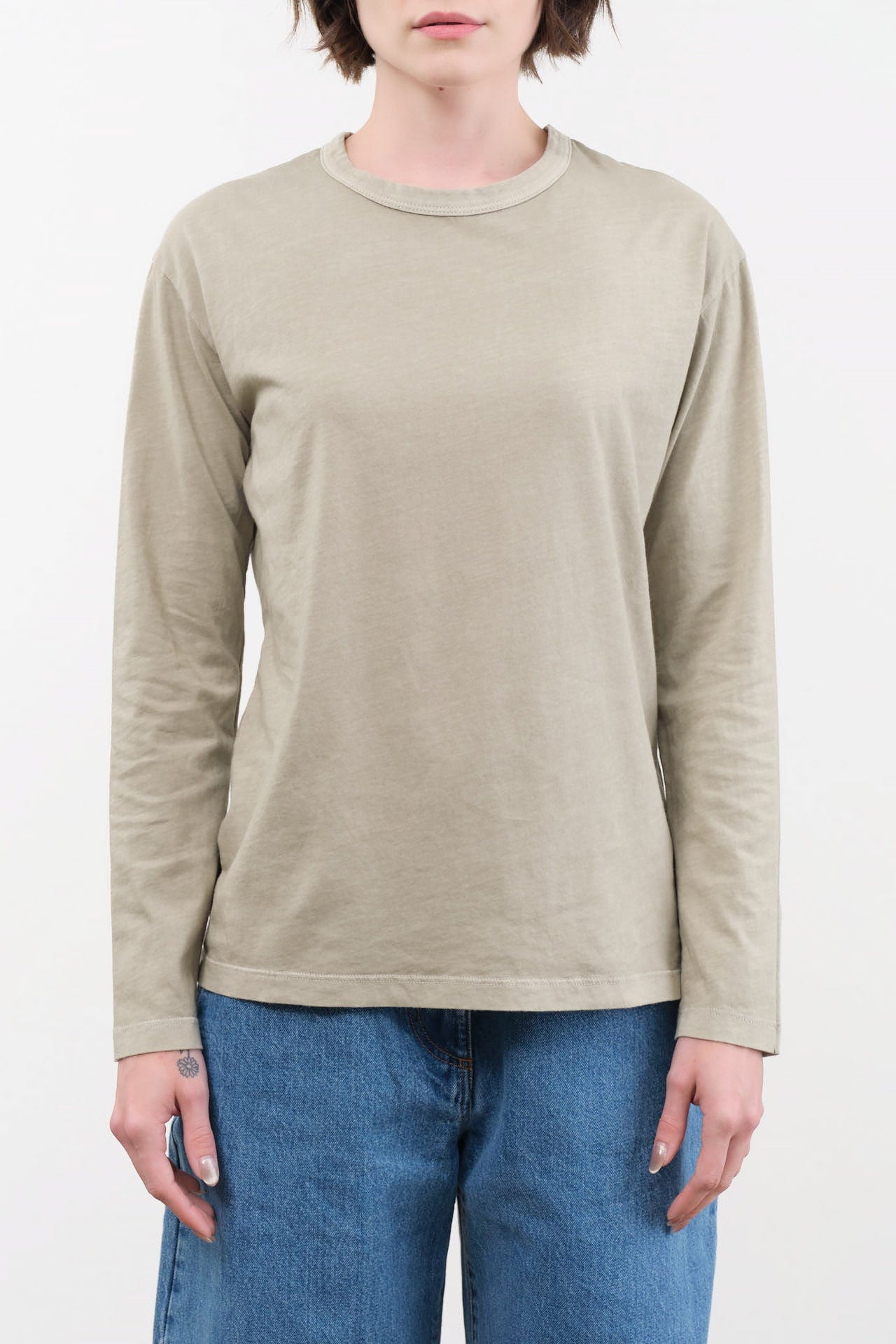Black Crane Apparel Womens Blouses Regular Long Sleeve Tee in Limestone