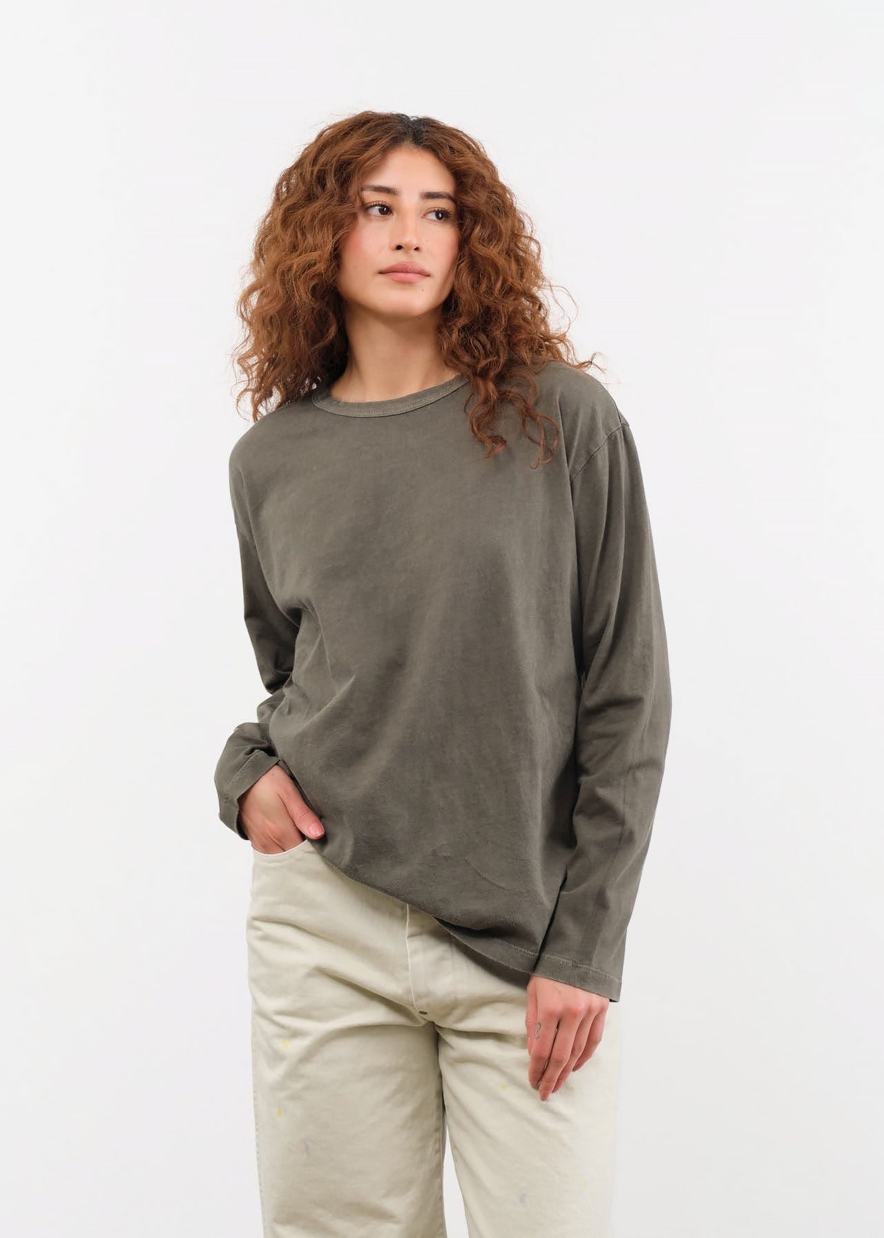 Black Crane Apparel Womens Blouses Regular Long Sleeve Tee in Slate
