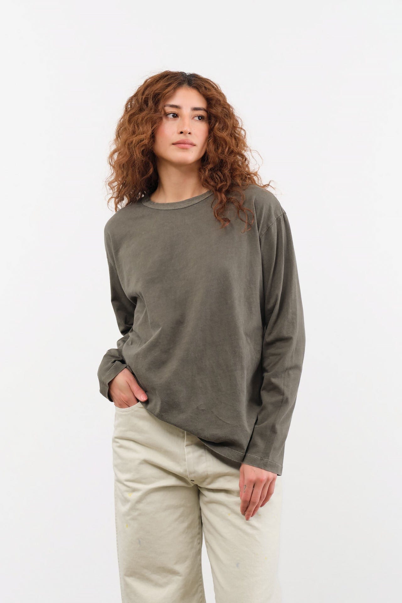 Black Crane Apparel Womens Blouses Regular Long Sleeve Tee in Slate