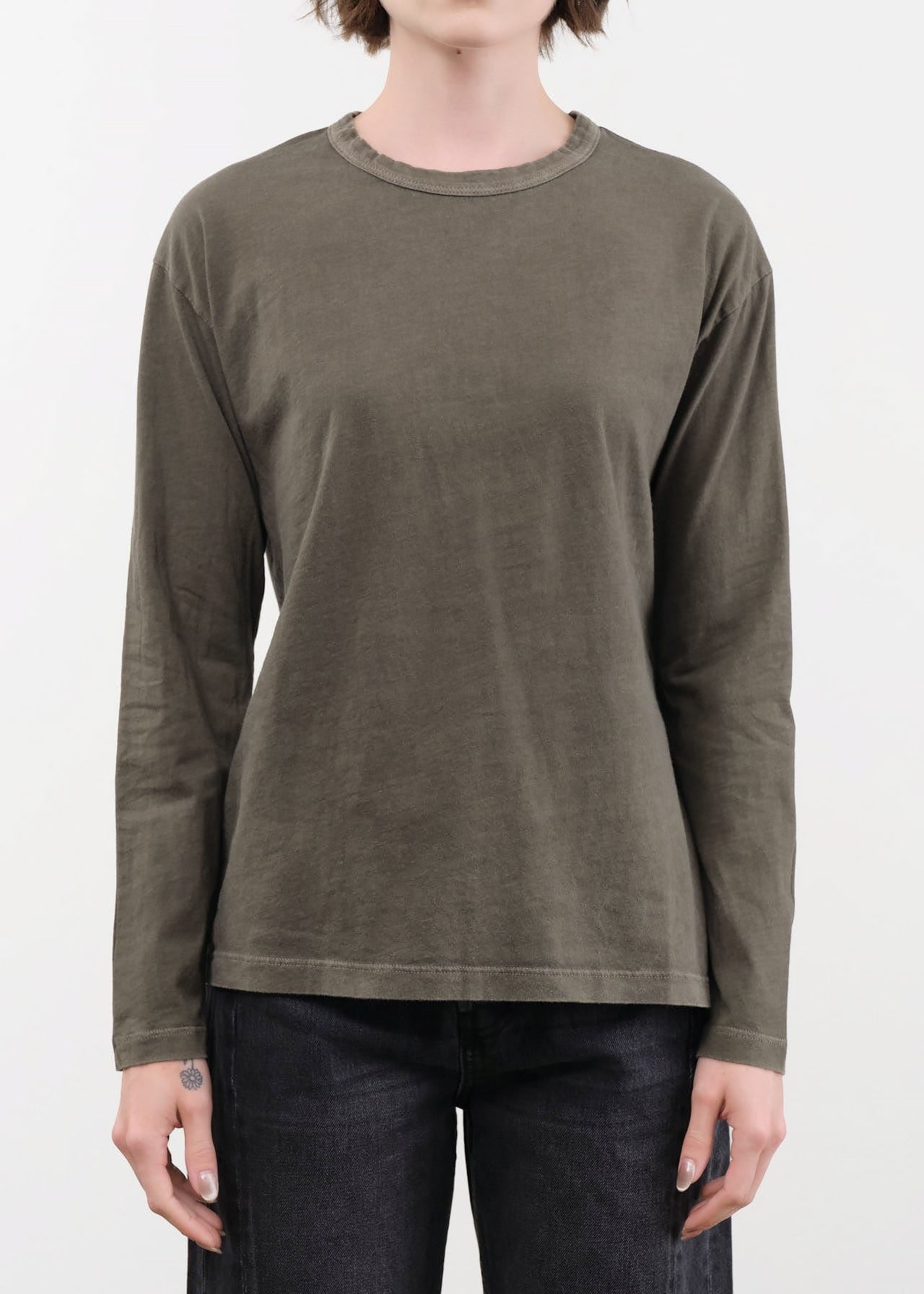 Black Crane Apparel Womens Blouses Regular Long Sleeve Tee in Slate