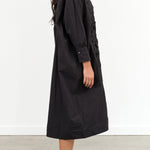 Black Crane Designer Brand Oversized Ruffled Button Up Midi Dress in Black 