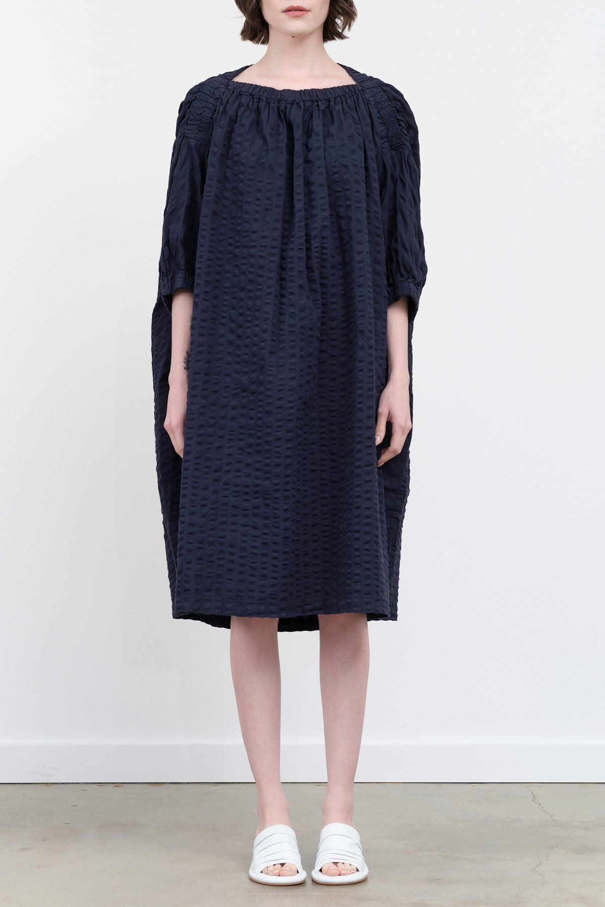 Front view of Sack Dress in Navy