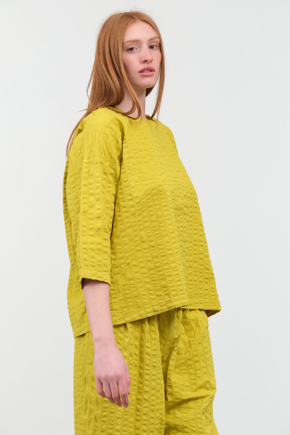 Styled view of Square Neck Top in Turmeric