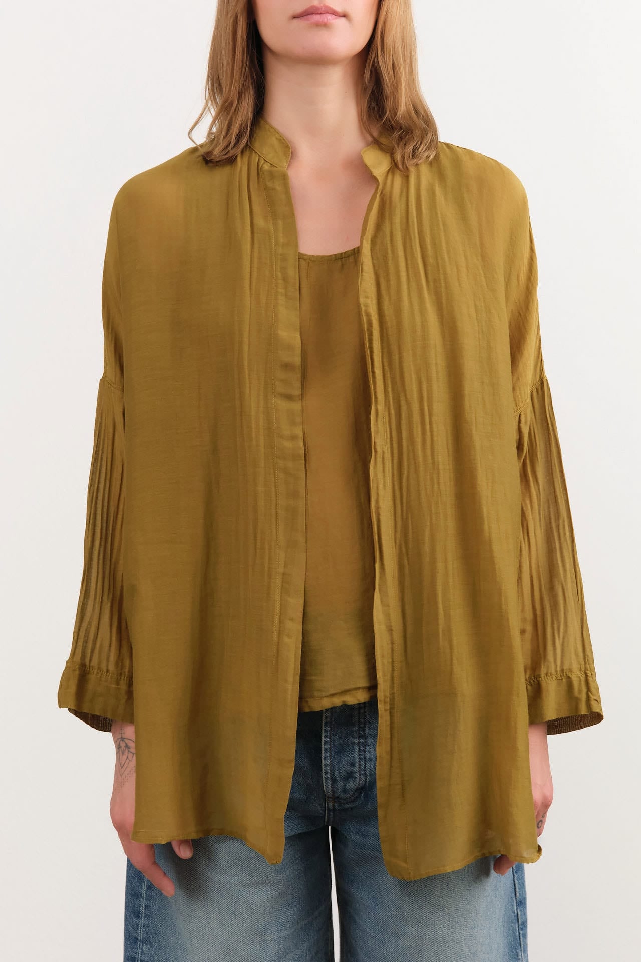Black Crane Apparel Womens Blouses Square Shirts in Dark Olive