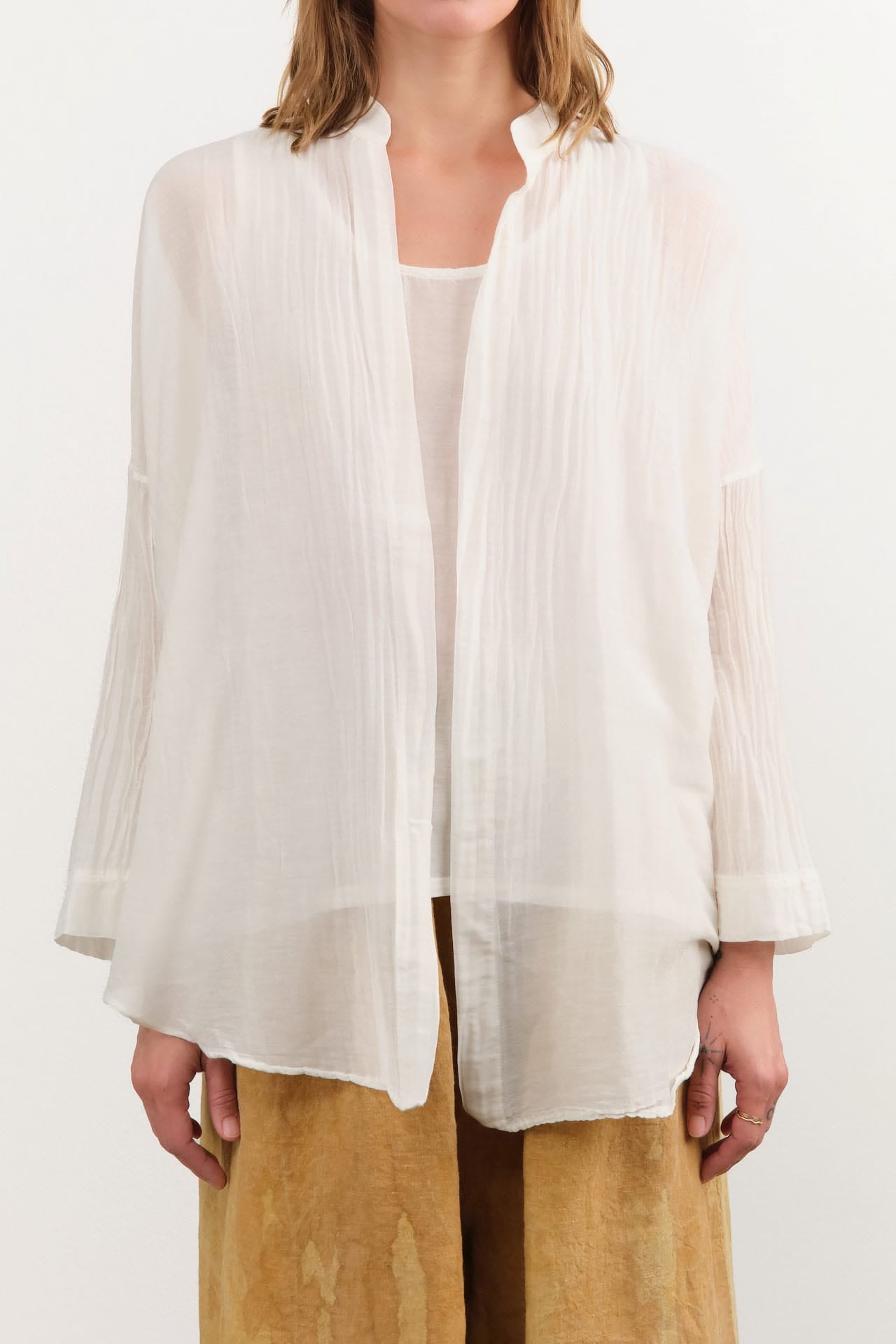 Black Crane Apparel Womens Blouses Square Shirts in White