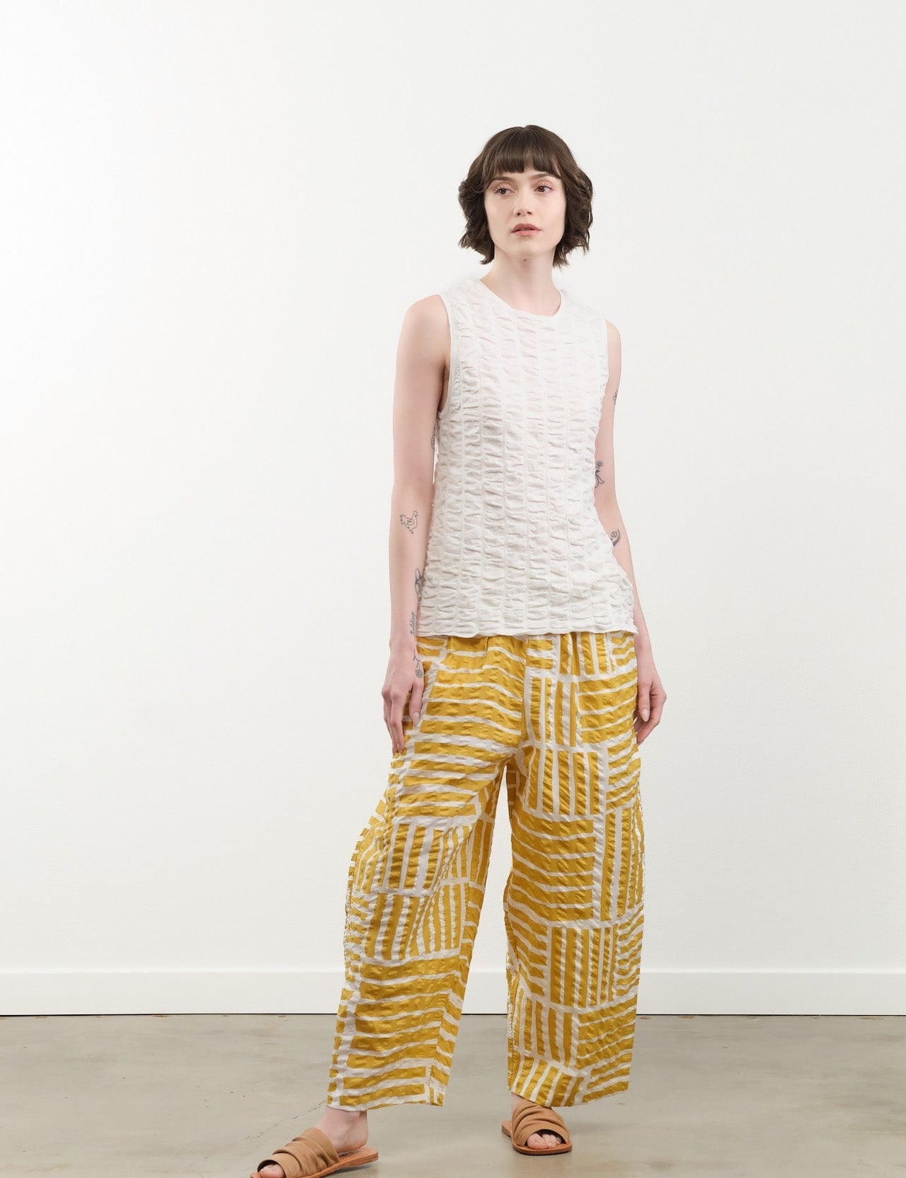 Black Crane Apparel Womens Pants Wide Pants in Gold Print