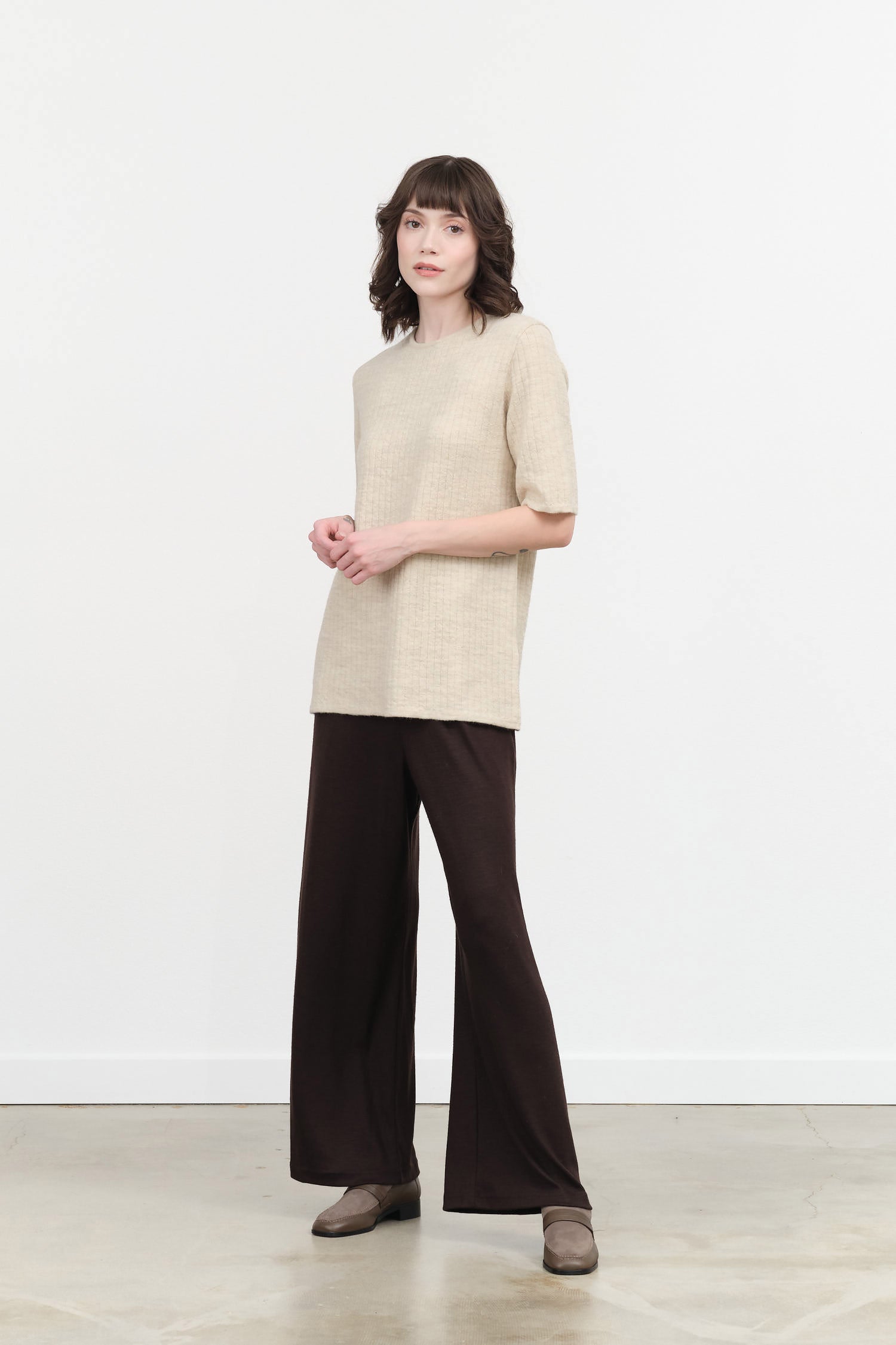 Black Crane Wool Straight Pants in Cacao