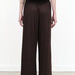 Wool Straight Wide Leg Pants in Cacao Brown by Black Crane Designer Brand 