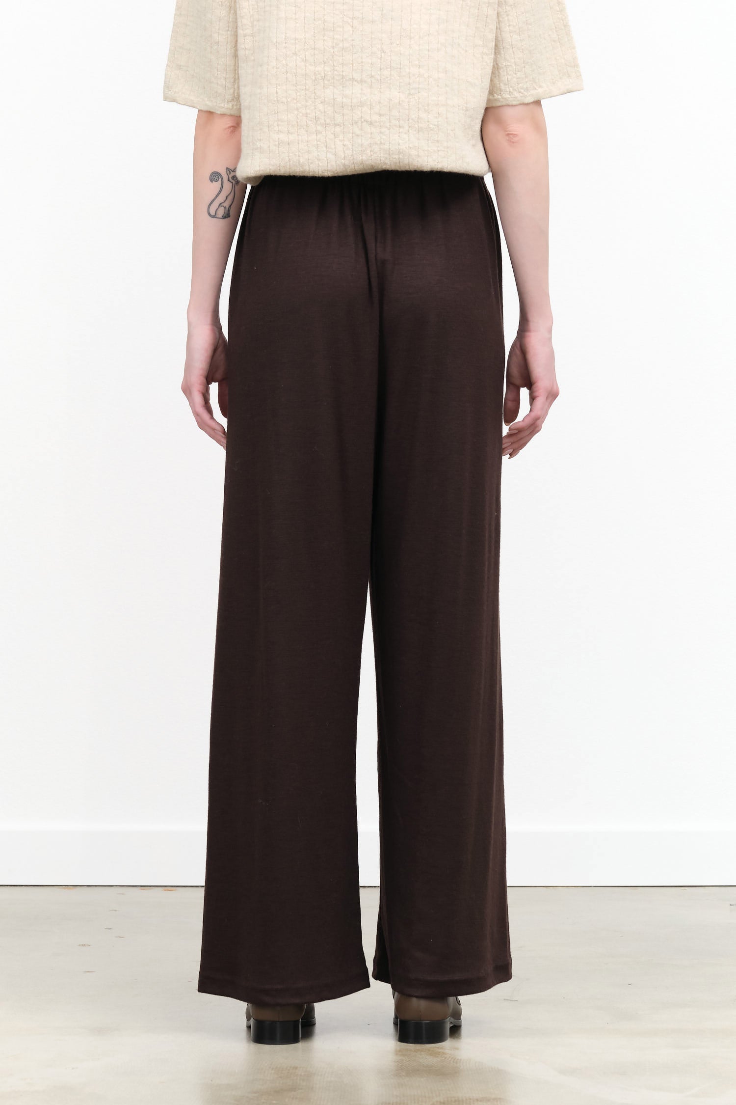 Wool Straight Wide Leg Pants in Cacao Brown by Black Crane Designer Brand 