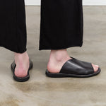 Brador Azeca Sandal in Black Leather with Rubber Sole and Open Toe Design