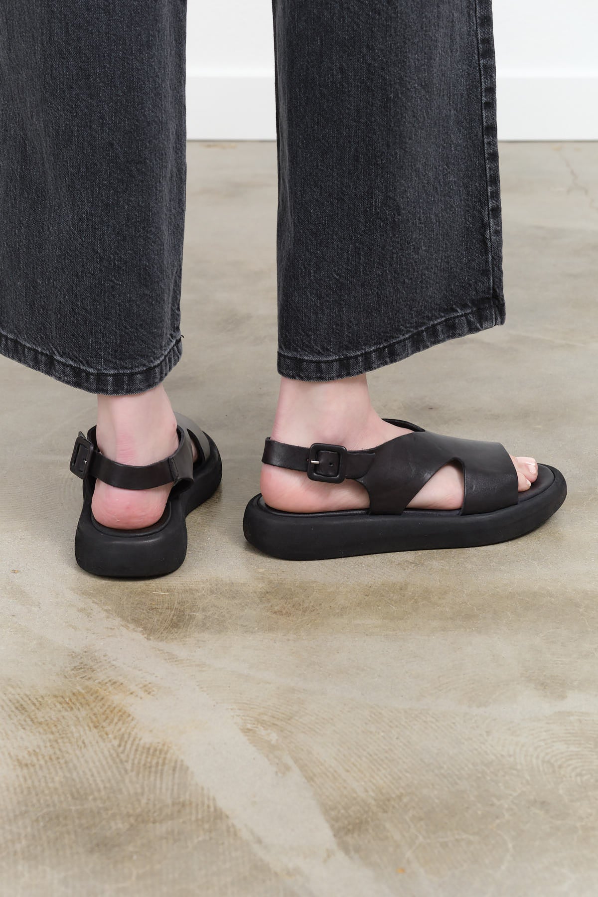 Black Leather India Platform Sandal by Brador Shoes with Adjustable Heel Strap