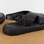 Brador Shoes India Platform Sandal with Adjustable Heel Strap in Black Leather