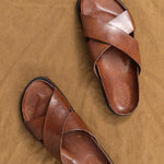 Brador Shoes Nami Criss Cross Open Toe Brown Leather Sandal with Rubber Sole