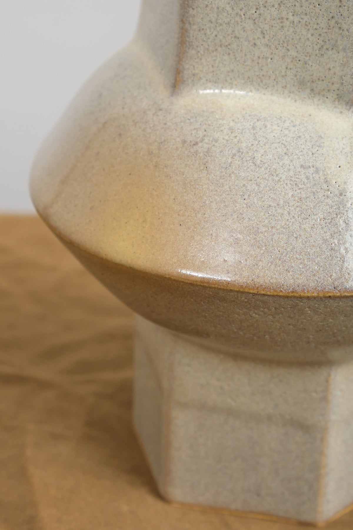 BZippy Small Oval Vase with Gloss Tan glaze and speckled details 