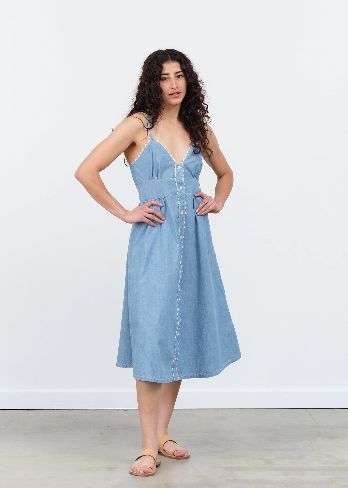Carleen Apparel Womens Dresses Rickrack Jo Dress Chambray / XSmall