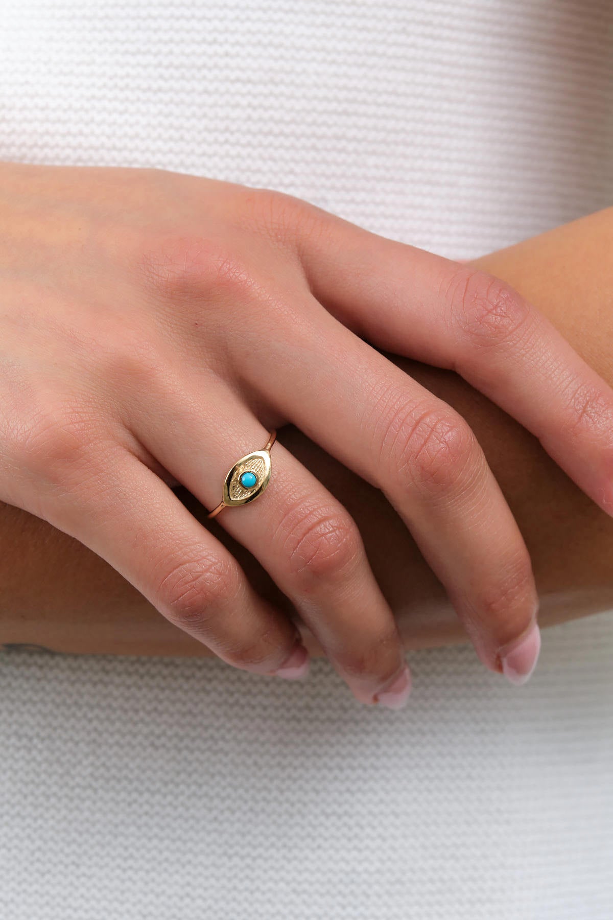 Mini Gold Evil Eye Ring by Carrie Hoffman with Turquoise