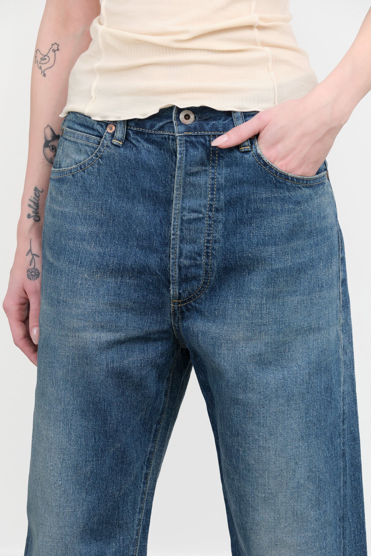 Medium Wash 12 oz Selvedge Denim Monroe Cut by Mt. Washington Pottery