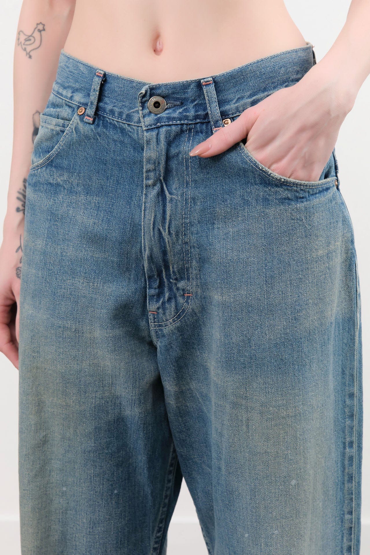 Chimala Apparel Womens Denim 13 oz Selvedge Denim Ranch Pants in Work Light Blue