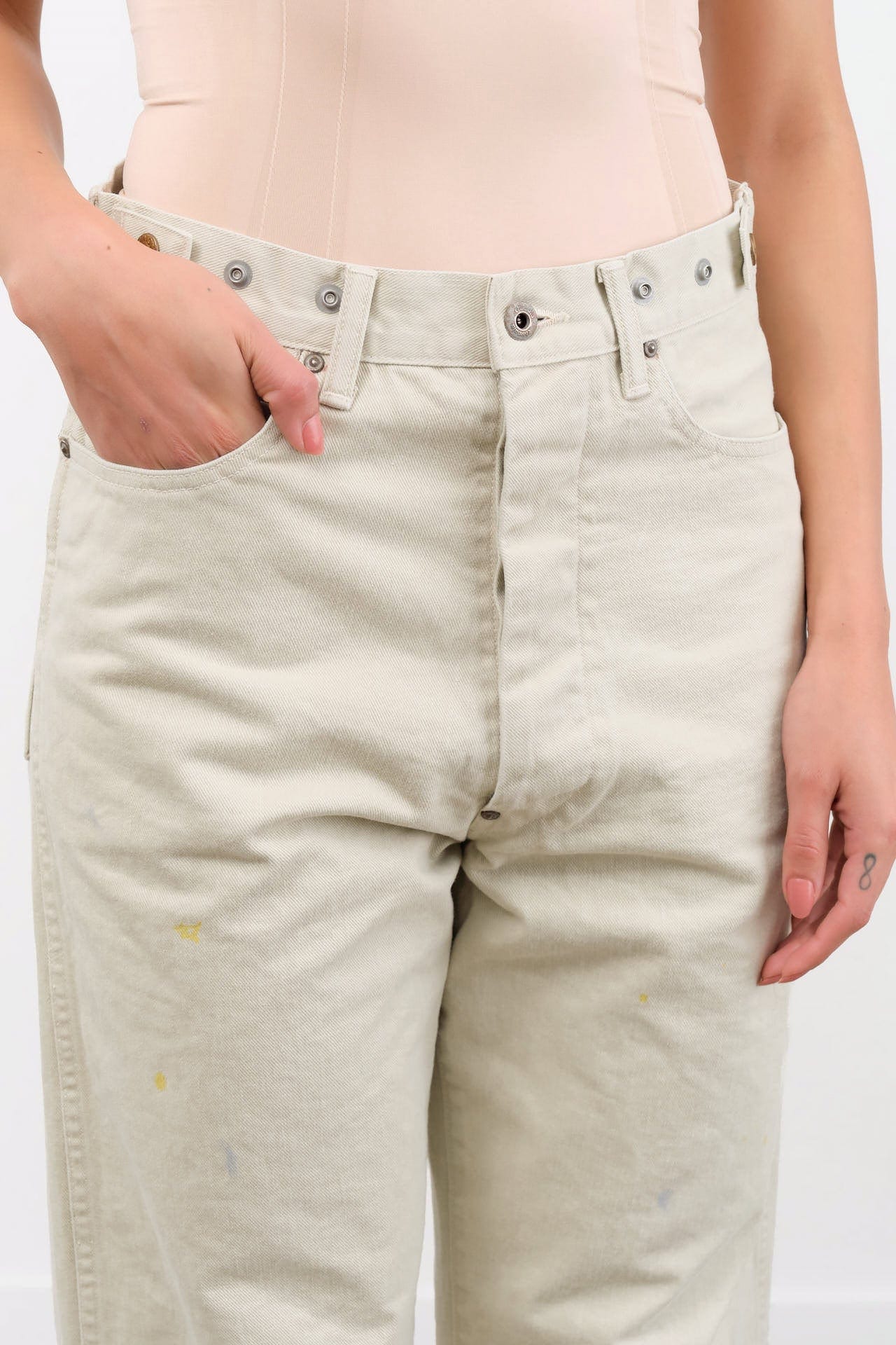 Chimala Apparel Womens Denim Unisex 12 oz W Width Denim Adjustable Waist in Ivory