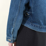 detailing on Unisex 13 oz Selvedge Denim Short Jacket by Chimala Blue Denim Cropped Jacket Button Up