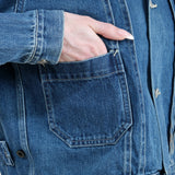 Pocket on Unisex 13 oz Selvedge Denim Short Jacket Button Up Blue Denim Cropped Jacket