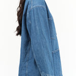 Chimala Designer Brand Unisex Chore Oversized Button Up Denim Jacket in Medium Vintage Blue 