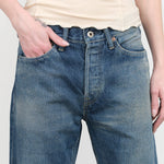 Chimala Apparel Womens Denim Used Ankle Cut 13.5 oz Selvedge Denim in Dark Vintage