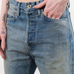 Chimala Apparel Womens Denim Used Ankle Cut 13.5 oz Selvedge Denim in Medium Distress