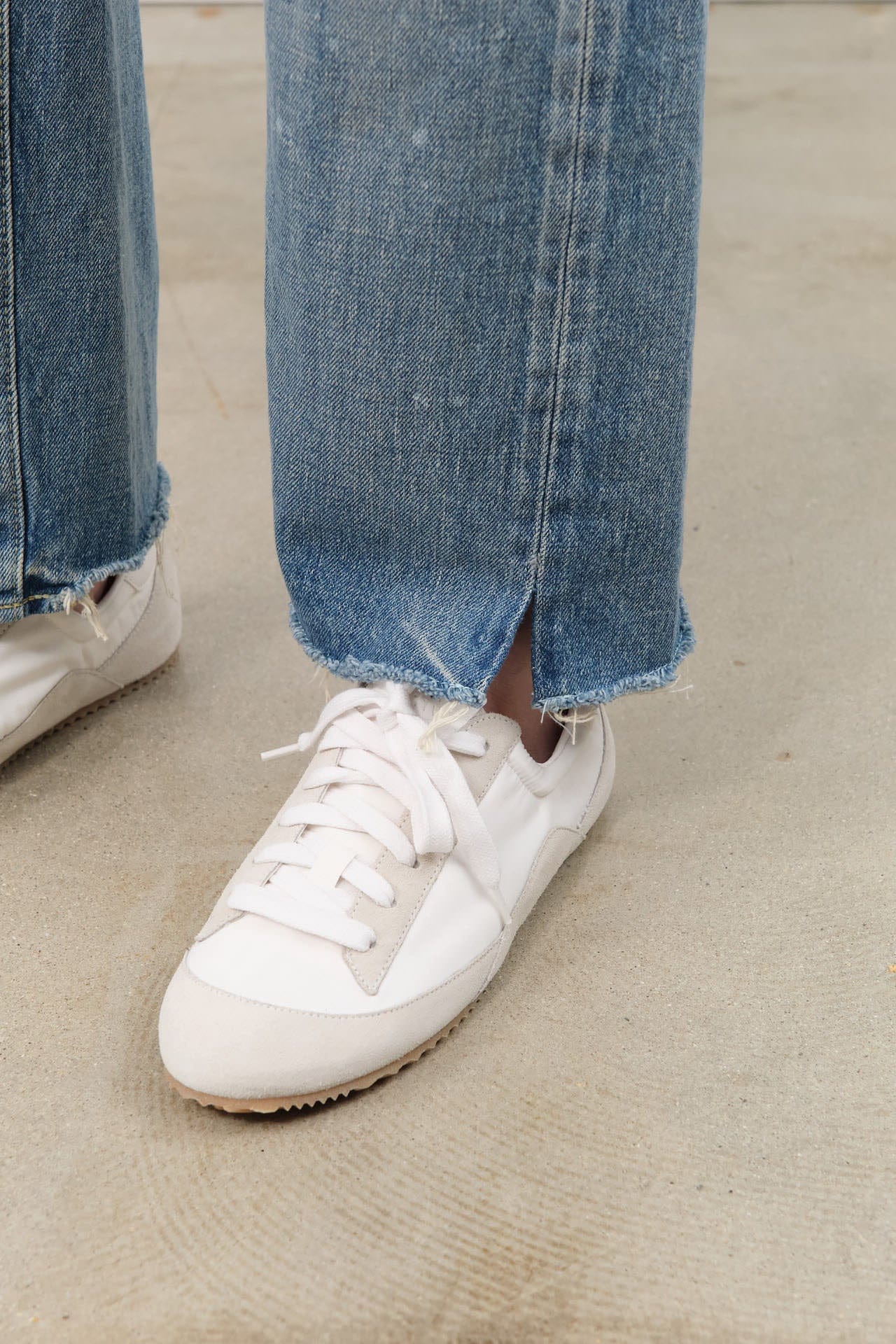 Chimala Apparel Womens Denim Used Ankle Cut 13.5 oz Selvedge Denim in Medium Distress