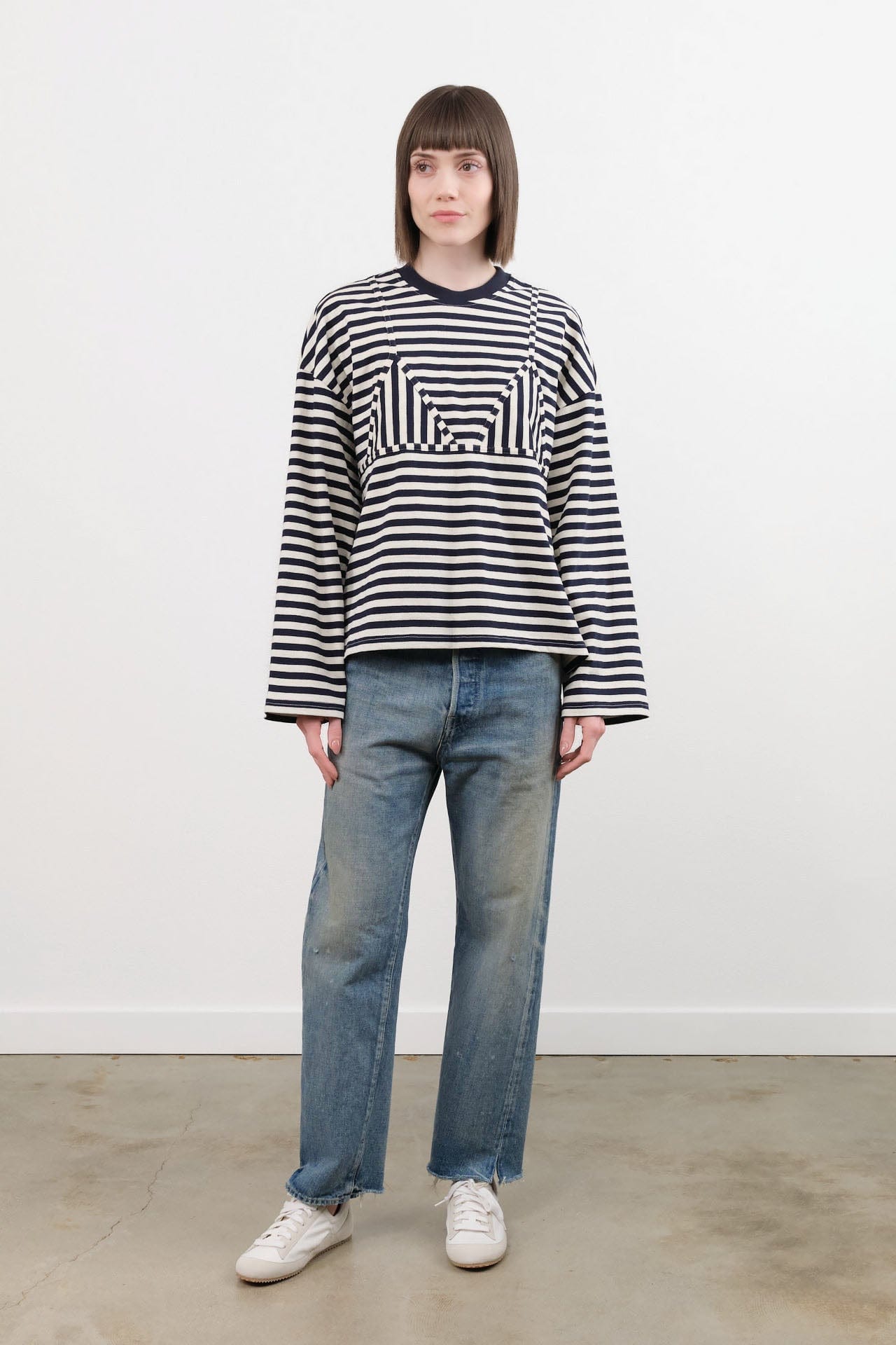 Chimala Apparel Womens Denim Used Ankle Cut 13.5 oz Selvedge Denim in Medium Distress