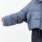 Designer Christian Wijnants Jani Trendy Cropped Puffer Coat in Smoky Blue Grey with Zipper