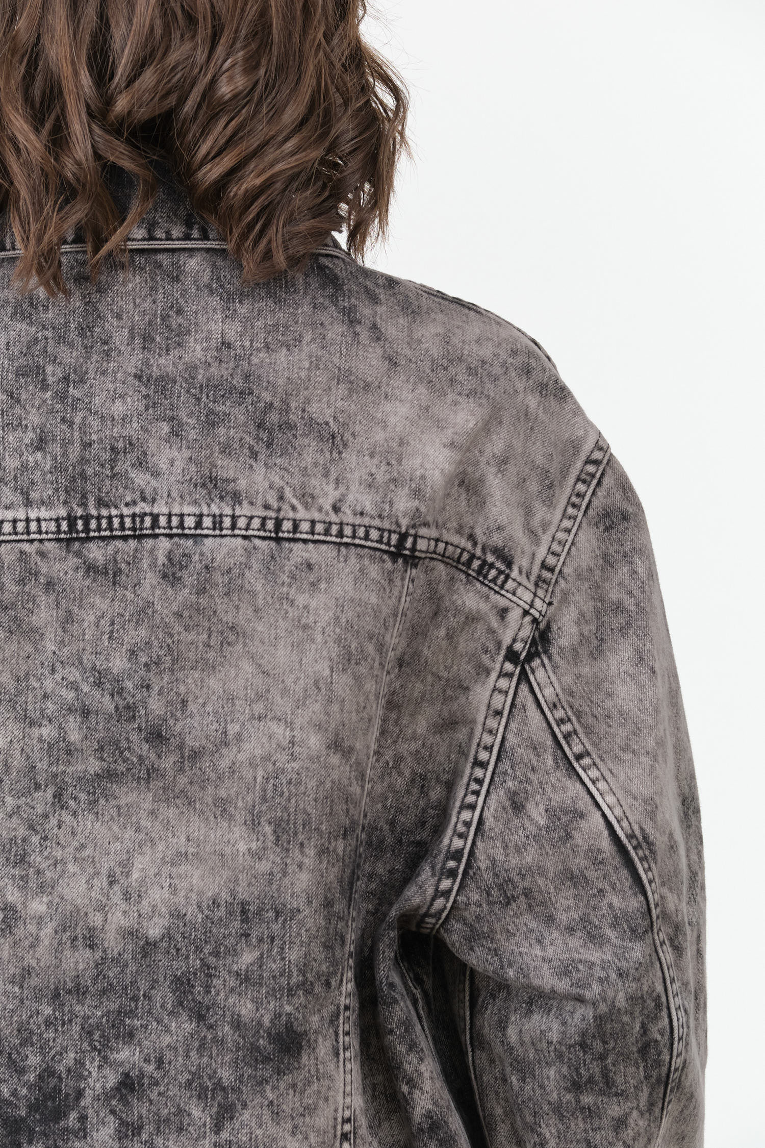 Acid Wash Arctic Grey Black Denim Long Sleeve Button Up Denim Jaya Jacket by Christian Wijnants Designer Brand