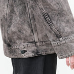 Long Sleeve Button Up Denim Jaya Jacket in Acid Wash Arctic Grey Black Denim by Christian Wijnants Designer Brand