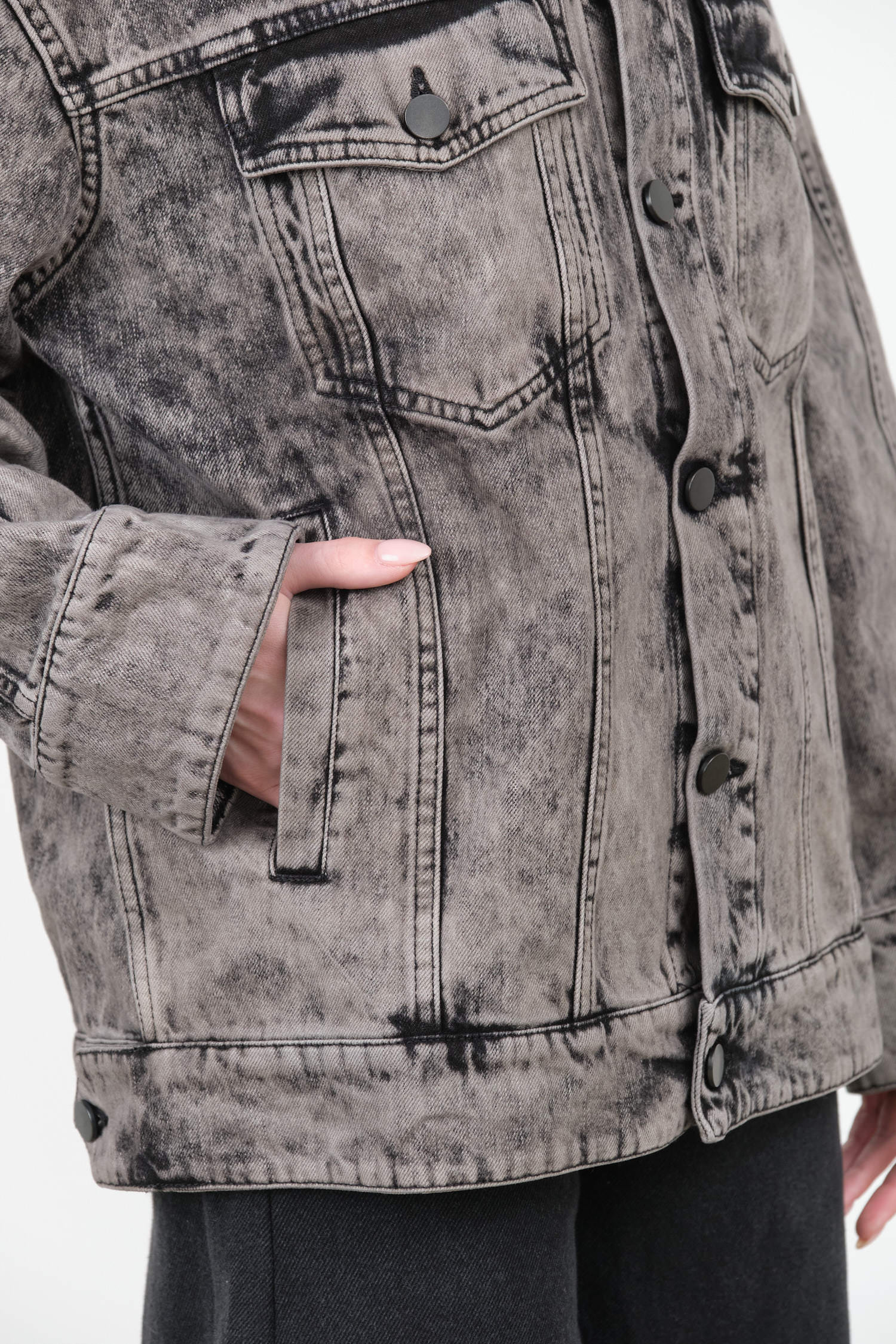 Christian Wijnants Designer Brand Acid Wash Arctic Grey Black Denim Long Sleeve Button Up Denim Jaya Jacket