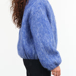 Christian Wijnants Designer Brand Balloon Long Sleeve Joelle Zip Up Jacket in Blue Melange Felt