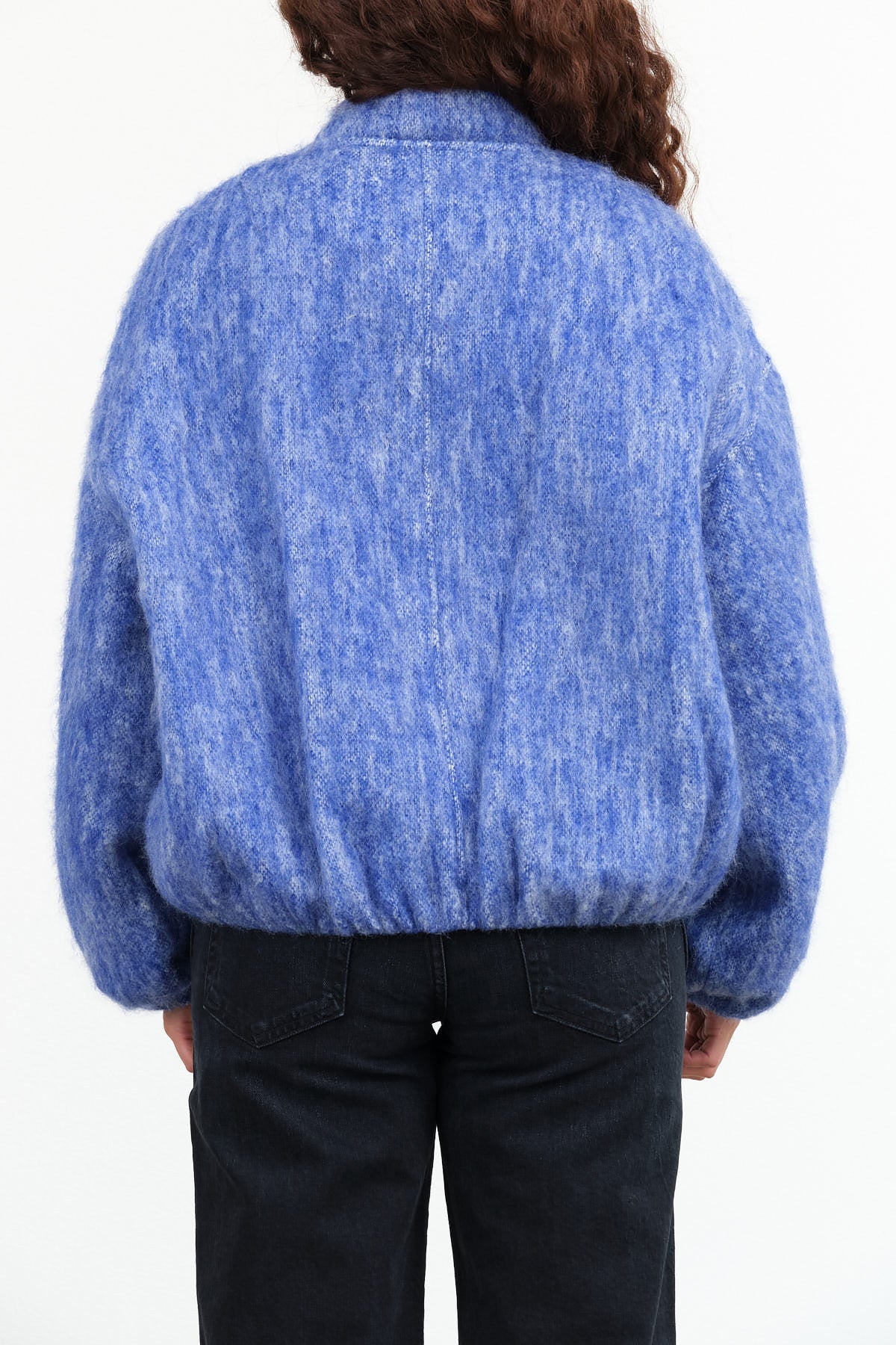 Christian Wijnants Designer Brand Oversized  Balloon Long Sleeve Joelle Zip Up Jacket in Blue Melange Felt