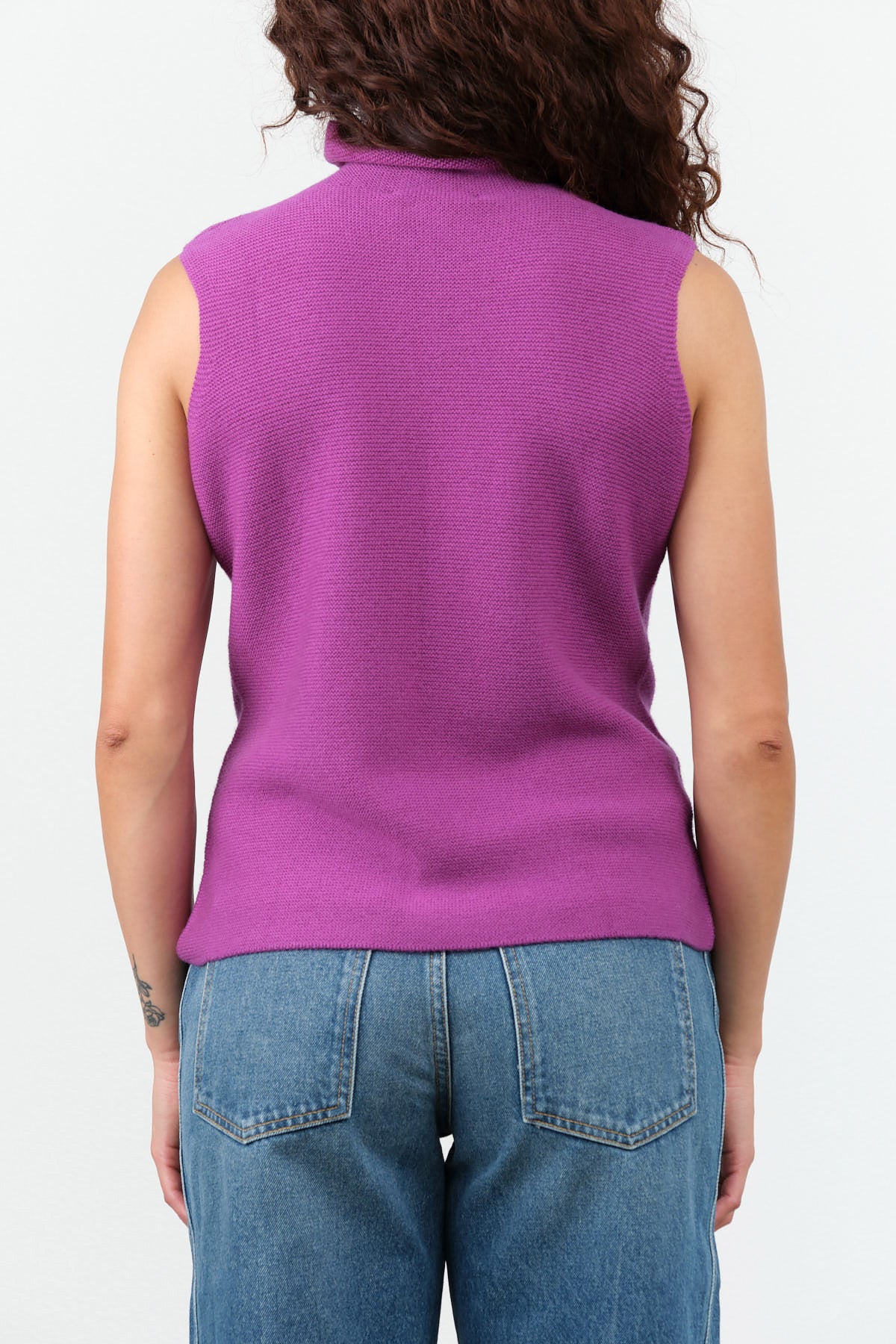 Sleeveless Wool Turtle Neck Kewili Top in Dark Orchid Purple Pink by Designer Christian Wijnants