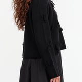 Christian Wijnants Designer Brand Kunao Long Sleeve Sweater with Distressing in Black