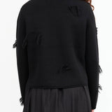 Black Kunao Long Sleeve Cashmere Sweater with Fil Coupe Distressing by Christian Wijnants Designer Brand