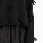 Kunao Long Sleeve Cashmere Sweater with Fil Coupe Distressing in Black by Christian Wijnants Designer Brand