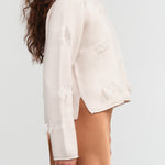 Christian Wijnants Designer Brand Kunao Long Sleeve Sweater with Distressing in Off White