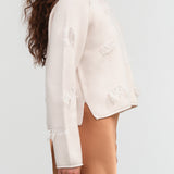 Christian Wijnants Designer Brand Kunao Long Sleeve Sweater with Distressing in Off White