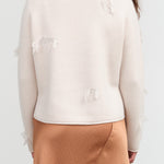 Off White Cream Kunao Long Sleeve Cashmere Sweater with Fil Coupe Distressing by Christian Wijnants Designer Brand