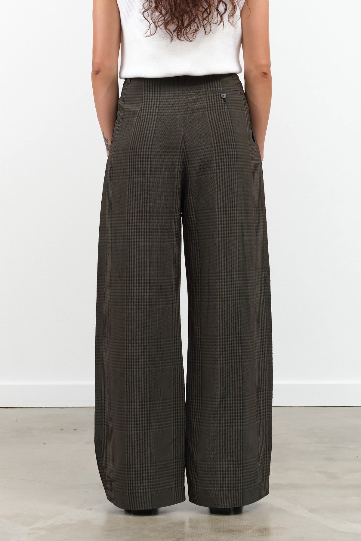 Forest Check Green High Waisted Classic Work Wide Leg Trouser Parise Pant by Designer Christian Wijnants