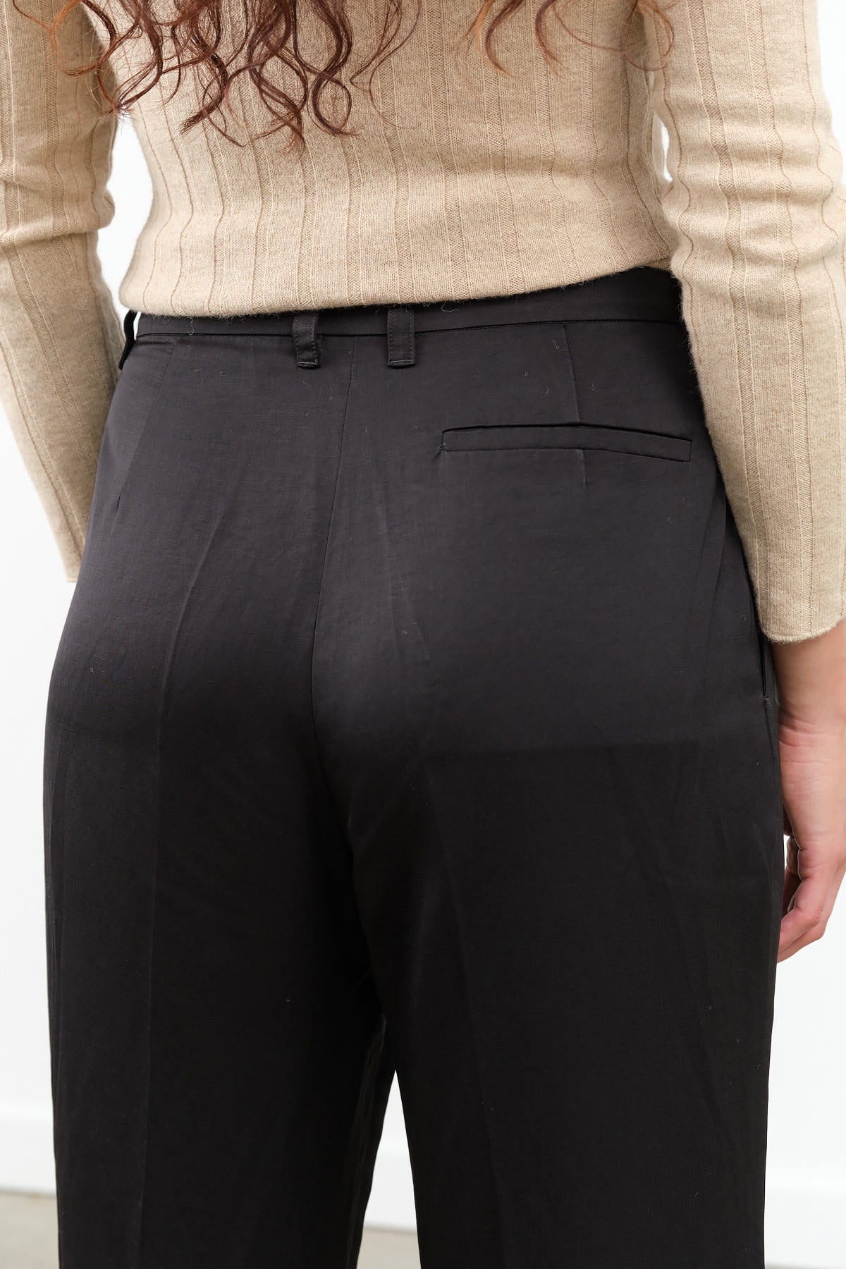 Black Prikana Pant Sheen Work Trouser by Designer Christian Wijnants