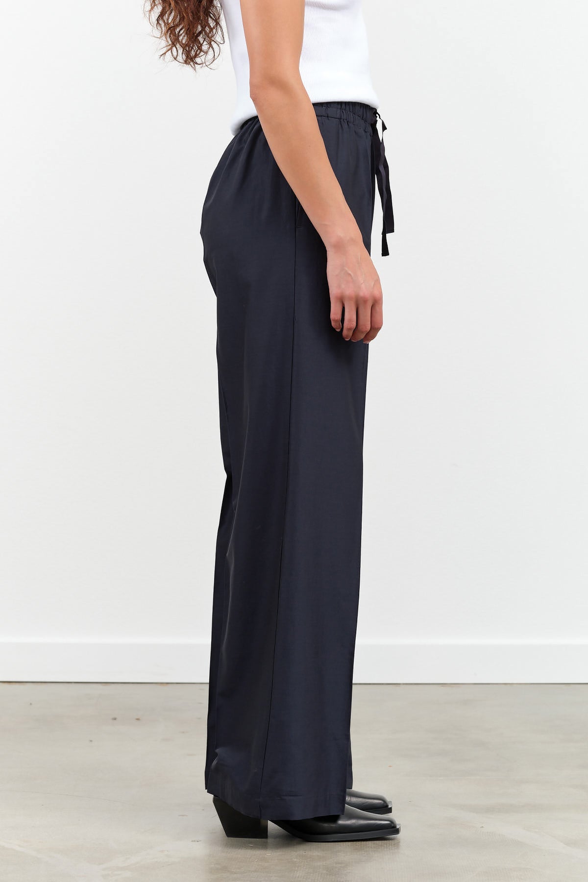 Christian Wijnants Designer Pulika Trouser with Tie Waist in Navy Blur