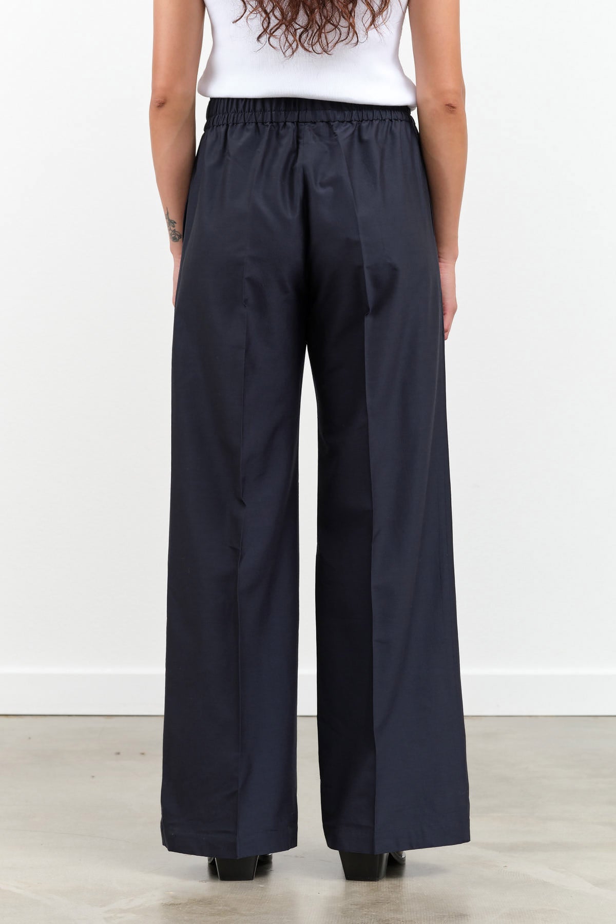 High Waisted Wide Leg Pulika Trouser in Navy Blue by Christian Wijnants Designers