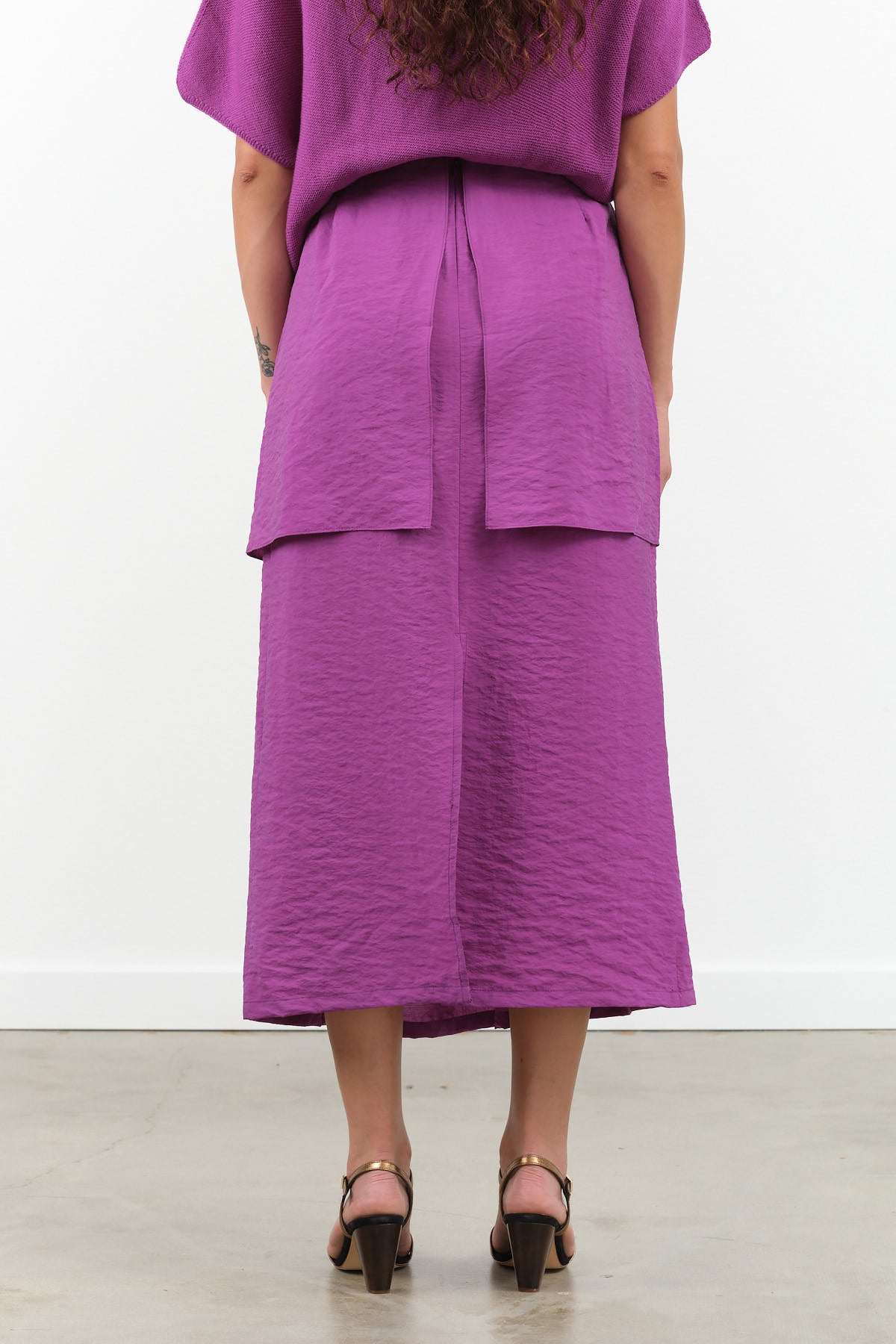 Midi Layered Shiba Skirt in Dark Magenta Purple Pink by Designer Christian Wijnants