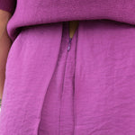 Designer Christian Wijnants Layered Midi Shiba Skirt in Dark Magenta Purple Pink with Zipper Closure